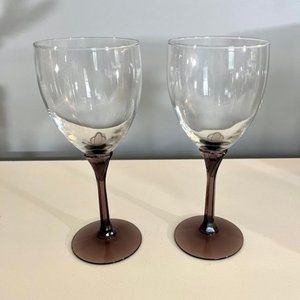 Set of 2 Vintage Libbey Domaine Purple Stem Glass water wine  Goblets 12 OZ